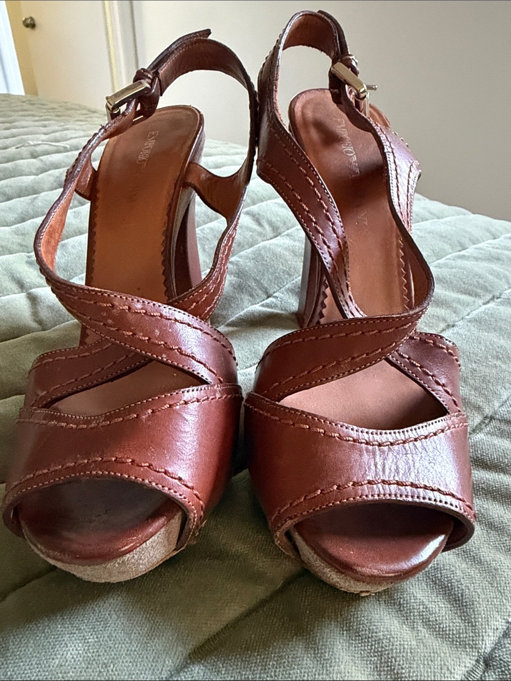 Leather Emporio Armani brown heels
